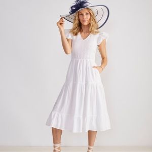 Vineyard Vines NWT Smocked V Neck Midi Dress XL White